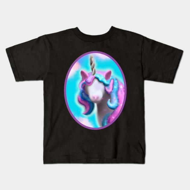 Retrato de Unicornio de Colores Kids T-Shirt by Cotton Candy Art